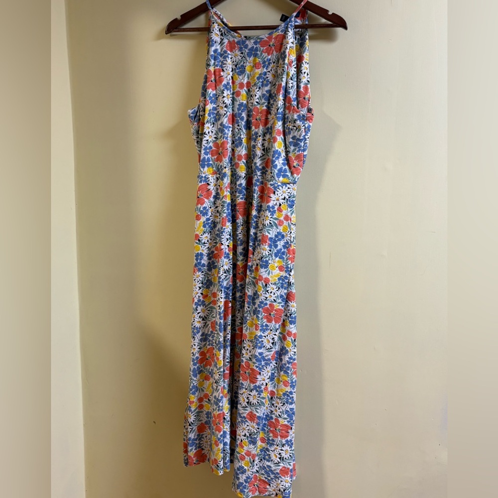 Chaps Multicolor Midi Halter Back Floral Pullover Dress L Pre~Loved